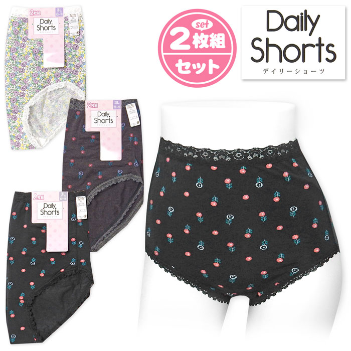 Rakuten - 【送料無料】【大きいサイズ】2枚組セット 婦人 レディース ショーツ 伸縮性 花柄 肌着 下着 インナー 3L yg-2138【メール便対応】
