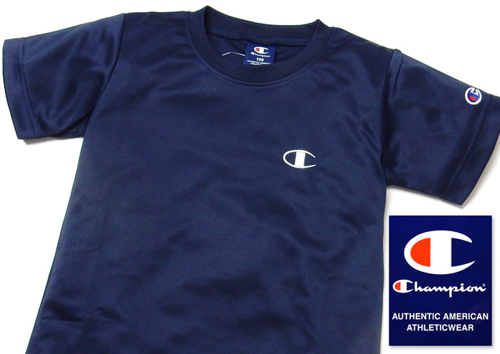 【送料無料】男児 キッズ 吸汗速乾 半袖 Tシャツ Champion/チャンピオン 裏メッシュ 通気性 ダブルドライ 刺繍 子供服 男の子 110cm 120cm 130cm td-0640b-nv【メール便対応】
