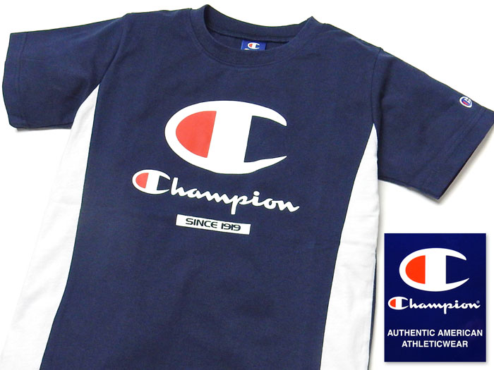 【送料無料】男児 ジュニア 天竺 半袖 Tシャツ Champion/チャンピオン 配色切替 プ...