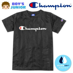 【送料無料】男児 ジュニア 吸汗速乾 半袖 Tシャツ Champion/チャンピオン ダブルドライ シャドーストライプ 子供服 男の子 140cm 150cm 160cm td-0443b-bk【メール便対応】