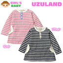 【送料無料】ベビー服 女の子 ワンピース 長袖 UZULAND 接結天竺 レース装飾 花柄ポケット ボーダー柄 女児 ベビー 80cm 90cm 95cm【メール便対応】