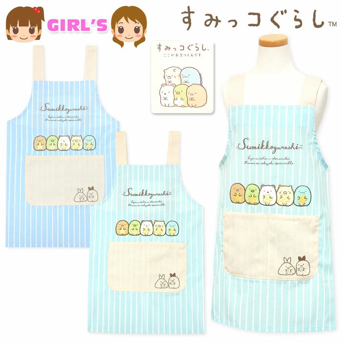 【送料無料】女児 キッズ ジュニア H型 エプロン すみっコぐらし 後ろボタン留め 刺繍ワッペン ス