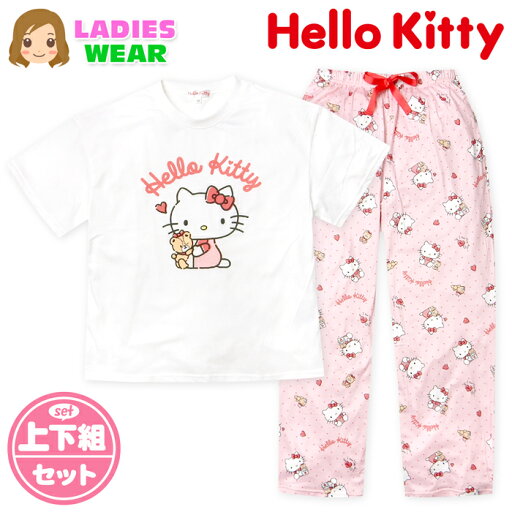 【送料無料】婦人 レディース ハローキティ 半袖 パジャマ 上下組 天竺 パウダーストレッチ ロングパンツ M L yg-2847b-ap【メール便対応】 【送料無料】婦人 レディース ハローキティ 半袖 パジャマ 上下組 天竺 パウダーストレッチ ロングパンツ M L yg-2847b-ap【メール便対応】