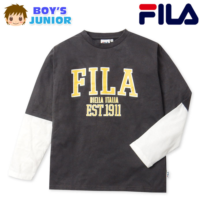 乐天商城 - 【送料無料】男児 ジュニア レイヤード風 長袖 Tシャツ FILA/フィラ 綿混 ロゴプリント 子供服 男の子 140cm 150cm 160cm iw-0748b-cc【メール便対応】