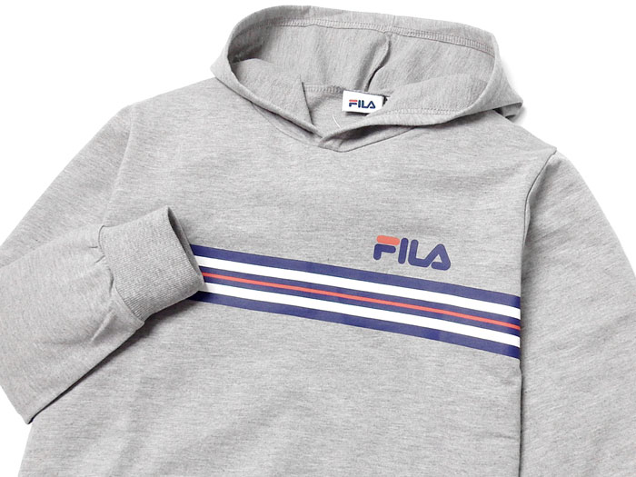 【送料無料】男児 ジュニア ミニ裏毛 長袖 スウェット パーカー FILA/フィラ ライン ロゴプリント 薄手 子供服 男の子 140cm 150cm 160cm td-0356a-gy【メール便対応】