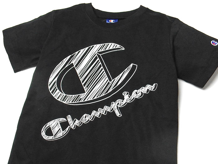 【送料無料】男児 ジュニア 天竺 半袖 Tシャツ Champion/チャンピオン 手描き風ロ...