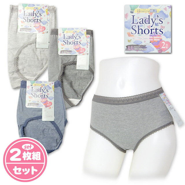 【送料無料】2枚組セット レディース 肌着 ショーツ カジュアル 綿混 ボーダー レース 下着 婦人 メール便対応