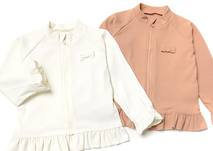 【送料無料】女児 ベビー UVカット 長袖 ラッシュガード フルジップ 水着 スイムウ...