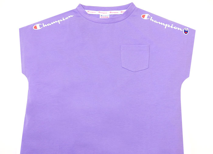 【送料無料】女児 ジュニア Champion/チャンピオン 半袖 Tシャツ 綿混 ロゴプリント ロゴ刺繍 胸ポケット 子供服 女の子 140cm 150cm 160cm td-0168b【メール便対応】 3