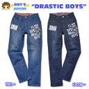 DRASTIC BOYS 英字プリント&ワッペン装飾 デニムロングパンツ