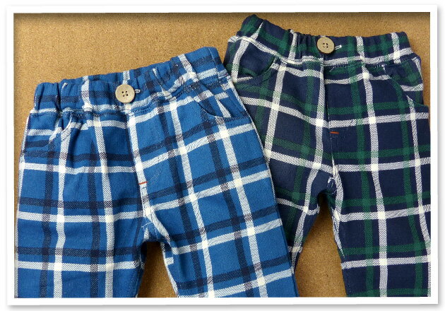 【送料無料】ベビー服 男の子 ロング パンツ ボトム 裏毛 チェック柄 ワッペン ウエストゴム 男児 ベビー 80cm 90cm 95cm【メール便対応】