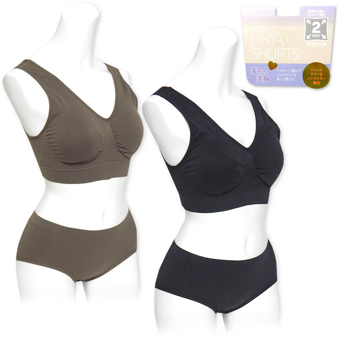 【送料無料】婦人 レディース ブラショーツセット ノンワイヤー モールドカップ取り外し可能 2WAYスト..