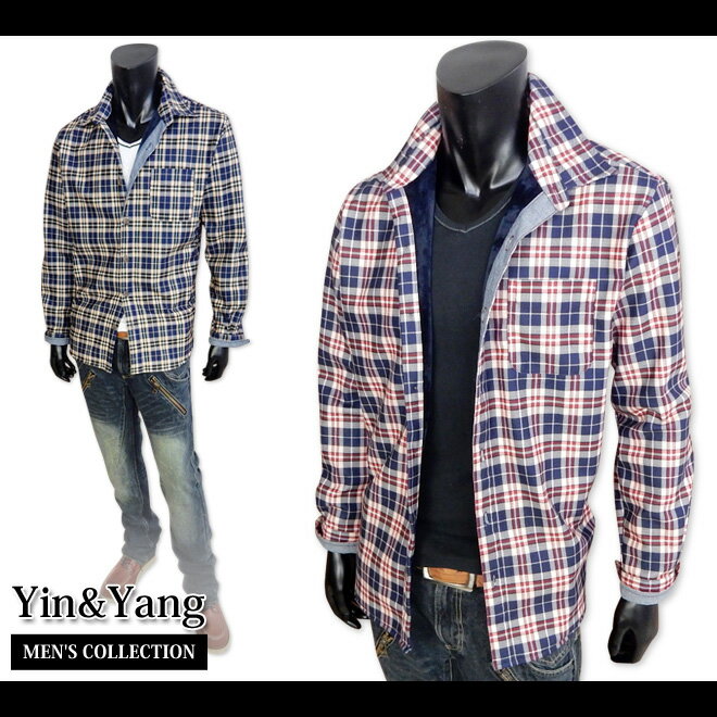 乐天商城 - メンズ シャツ 長袖 チェック柄 裏シャギー起毛 胸ポケット