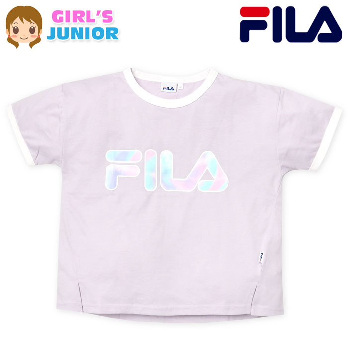 【送料無料】女児 ジュニア 天竺 半袖 Tシャツ FILA/フィラ ゆったりシルエット タイダイ柄ロゴ 綿混 子供服 女の子 140cm 150cm 160cm iw-0791a-pp【メール便対応】