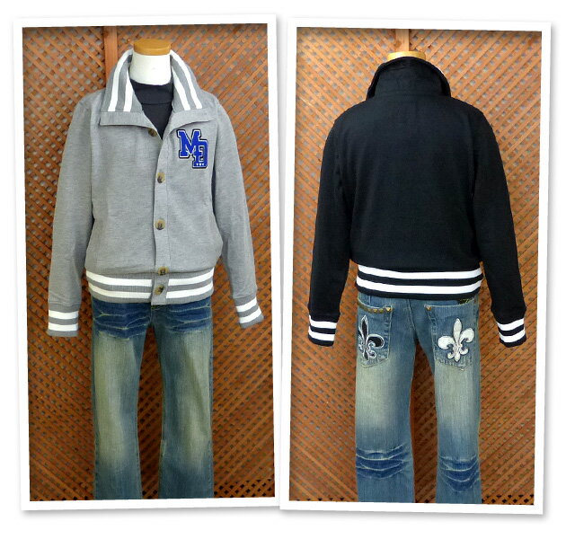 子供服 男の子 アウター カットジャケット 長袖 裏毛 ワッペン ボーダー柄 男児 ジュニア 140cm 150cm 160cm