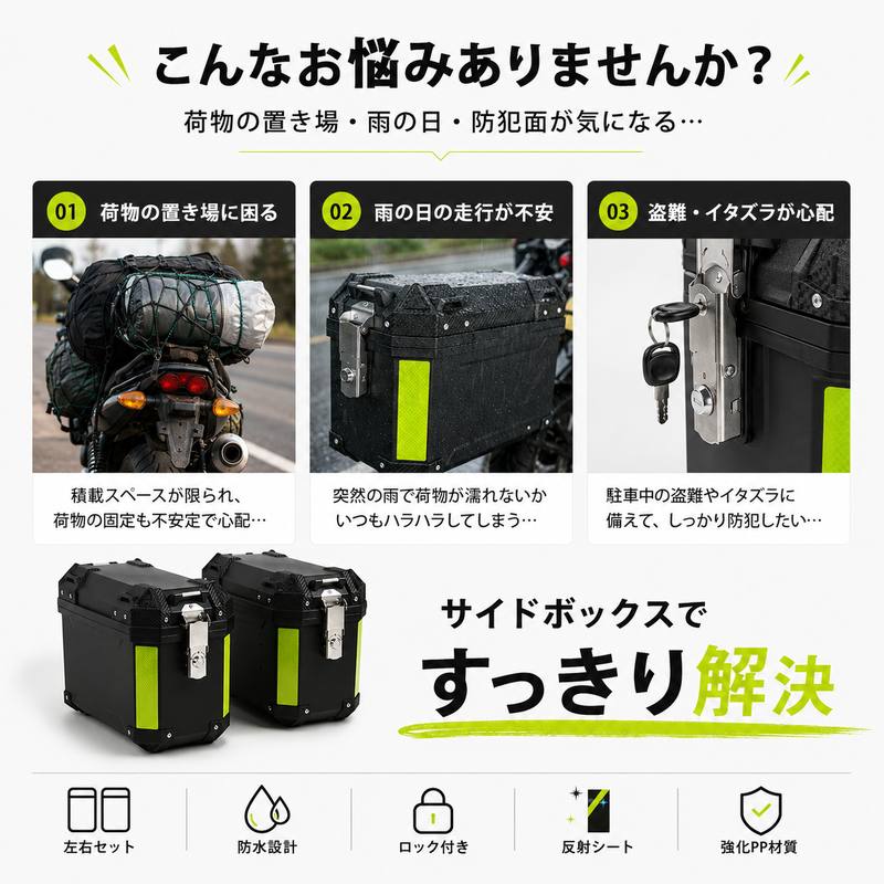 バイク サイドケース【30L・左右セット】バイク パニアケース サイドボックス ハー...