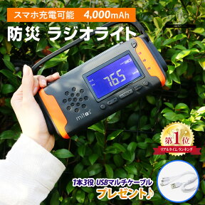 プレゼント付き！大容量 手回し ソーラー モバイルバッテリー 防災ラジオ 多機能 スマホ充電 ポータブルラジオ 防災グッズ 4,000mAh スマホ充電 ソーラー充電 単4乾電池 LEDライト