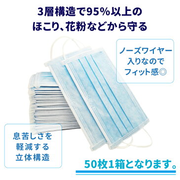 【即納】通常1~3営業日配送 不織布マスク マスク 50枚 箱 箱マスク 飛沫 予防 防止 男女兼用 不織布 大人 子供 花粉 風邪 メンズ レディース ホワイト ブルー 在庫あり ER-MK50