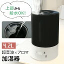 超音波加湿器 加湿器 上から給水 大容量 4.2L モノクロ オフィス 超音波式加湿器 上部給水式 アロマ加湿器 アロマ 静音 省エネ 節電 エコ 3段階調整 おしゃれ 卓上 大容量 タイマー付き 上部給水 ER-HDGK