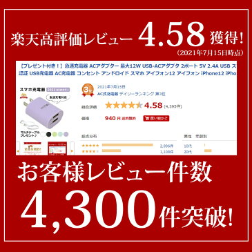 【プレゼント付き!】急速充電器 ACアダプター 最大12W USB-ACアダプタ 2ポート 5V 2.4A USB スマートIC 充電器 チャージャー PSE認証 USB充電器 AC充電器 コンセント アンドロイド スマホ アイフォン12 アイフォン iPhone12 iPhone android ER-UALY24
