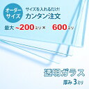 【オーダーサイズ】透明ガラス厚さ3ミリ：200ミリ×600ミリ以内のガラスのサイズオーダー製作：全周糸面加工済み【安…