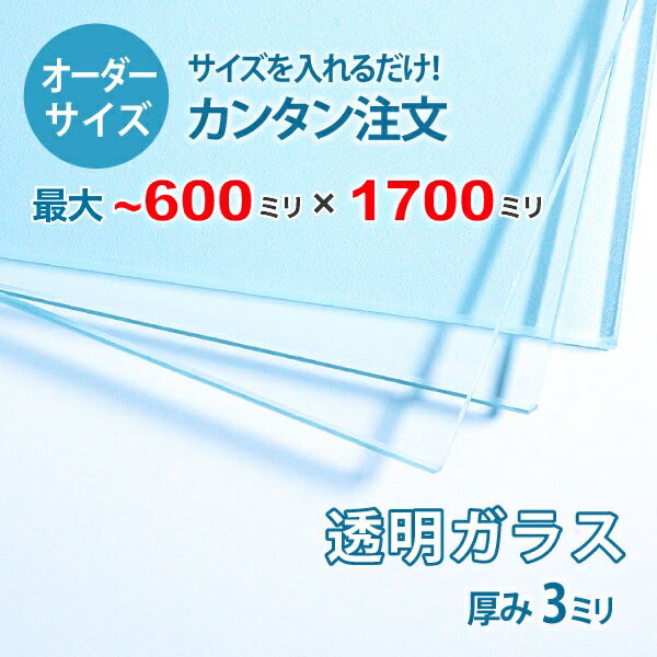 【オーダーサイズ】透明ガラス厚さ3ミリ：600ミリ×1700ミリ以内のガラスのサイズオーダー製作：全周糸面加工済み【安心保証付き】／DIY