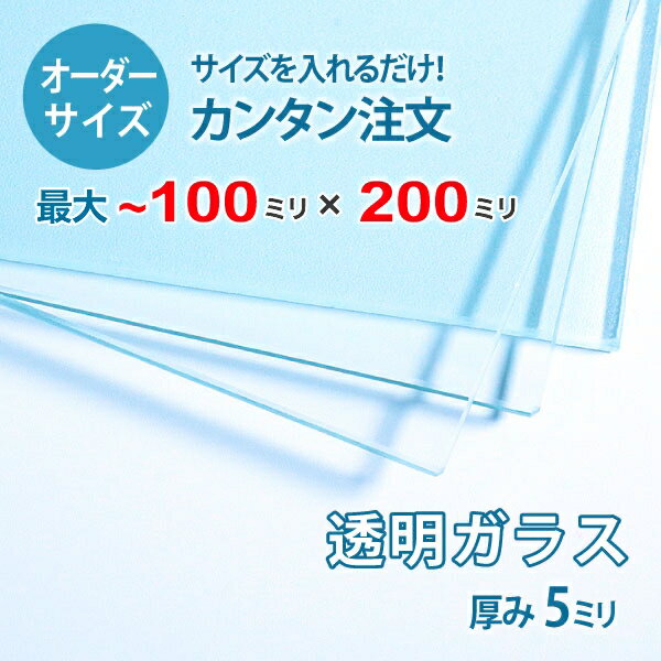 【オーダーサイズ】透明ガラス厚さ5ミリ：100ミリ×200ミ