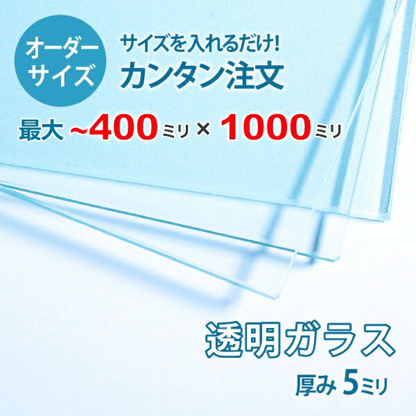 【オーダーサイズ】透明ガラス厚さ5ミリ：400ミリ×1000ミリ以内のガラスのサイズオーダー製作：全周ミガキ加工済み【安心保証付き】／DIY・棚板・テーブルトップ・間仕切り