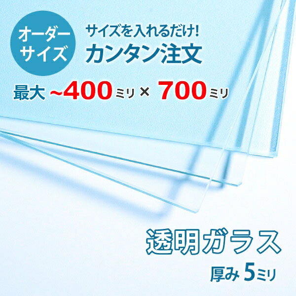 【オーダーサイズ】透明ガラス厚さ5ミリ：400ミリ×700ミリ以内のガラスのサイズオーダー製作：全周ミガキ加工済み【安心保証付き】／DIY・棚板・テーブルトップ・間仕切り