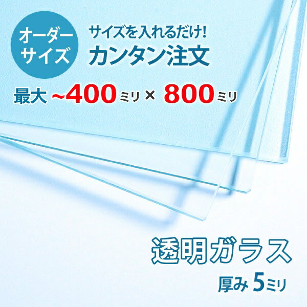 ■この商品について透明ガラス(フロートガラス)は、ガラスの中でも最も一般的に使用されているガラスです。テーブル天板の傷や汚れ防止のためにテーブルの上にのせるガラス天板や、窓や家具のガラス、洋服店などのお店の商品陳列棚としてよく利用されています。■ガラスの断面の加工についてガラスの切断面はツヤが出て高級感がアップするミガキ加工を施してあります。通常ガラスの切断面は手が切れやすくなっていますが、ミガキ加工をすることで手が切れる心配もありません。安全にお取り扱いいただけます。■厚さ10ミリ以上をお求めのお客様へテーブル天板やガラスの棚に使うために厚さ10ミリのガラスをお求めの方もいらっしゃいますが、8ミリでも問題ないケースがほとんどですので8ミリをお選びください。■製作可能な条件について最大サイズは40×80センチまで製作可能です。※ご購入はミリ単位での指定が出来ます。■ご購入方法についてオーダーメイド指定をいただくサイズをご記入の上、ご注文ください。■送料について全国一律で配送料無料です。■納期についてご注文からお届けは1週間程度でお送りしています。※ゴールデンウィークやシルバーウィーク、年末年始などの長期休暇の場合、お時間がかかる場合があります。■保証のサービスについて3つの安心保証があるので安心してご注文いただけます。(1)運送中に破損しても保証配送中の破損（割れ、ヒビ、欠け等）は、商品到着後14日以内にご連絡下さい。最短納期で新しい商品と交換します。(2)サイズを間違えても保証お客様が誤ってガラスのサイズを間違えた場合でも商品到着後90日以内なら、最大20,000円まで当社負担で再製作します。(3)ご自身でガラスを割っても保証お客様が誤ってガラスを割られた場合でも商品到着後90日以内なら、割れたガラスの再製作に必要な代金を最大30,000円まで当社負担で製作します。