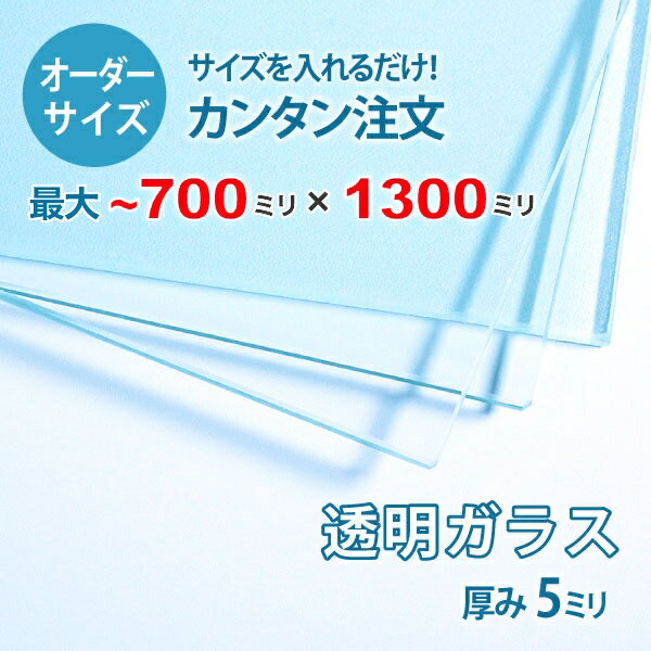 【オーダーサイズ】透明ガラス厚さ5ミリ：700ミリ×1300ミリ以内のガラスのサイズオーダー製作：全周ミガキ加工済み【…