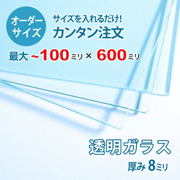 【オーダーサイズ】透明ガラス厚さ8ミリ：100ミリ×600ミリ以内のガラスのサイズオーダー製作：全周ミガキ加工済み【…