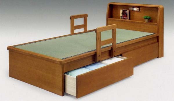 畳ベッド シングルベッド フレームのみ おしゃれ 木製 すのこ 手摺り付き畳ベッド 日本製畳使用 引き出し別売り 棚付…