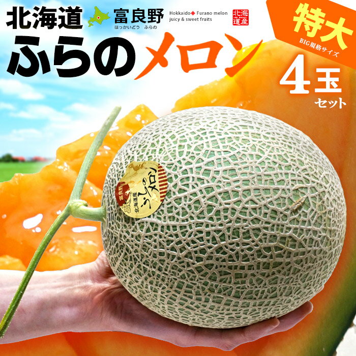 Rakuten - 富良野メロン XL×4玉 (約8kg) 北海道産 秀品 赤肉 ふらのめろん 富良野めろん ふらのメロン 北海道 富良野 ふらの メロン めろん melon 大玉 高糖度 甘い ギフト 贈答 お中元 御中元 御供え お供え 甘い 人気 男性 女性 喜ばれる 2026 送料無料