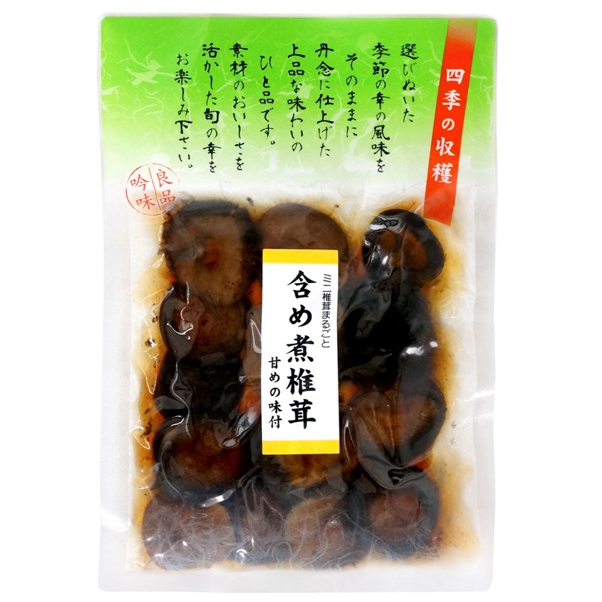 厳選した季節の幸の風味をそのままに、丹念に仕上げた上品な味わいの逸品です。 ※外装デザインが予告なく変更となる場合がございます。 ■商品について■ ■商品内容： 椎茸ふくめ煮 130g ■配送便：通常便ミニ椎茸を煮汁でじっくりと煮詰めました。椎茸の旨みと甘めの味付けが、ご飯のお供にぴったりです。食べやすい一口サイズで、お子様からお年寄りまでどなたでも美味しく召し上がっていただけます。