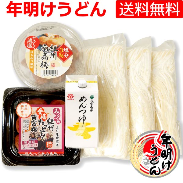 送料無料 年明けうどんセット (本生讃岐うどん・紀州南高梅干・鎌田かけだし）お年賀 ギフト プレゼント【楽ギフ_包装】