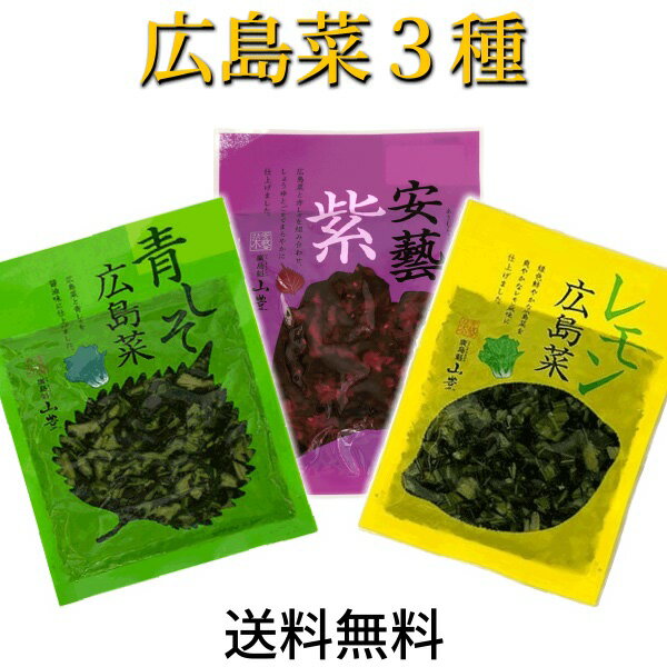 送料無料 メール便 広島菜 刻み漬物 3品 広島菜漬 安芸紫・青しそ・レモン 国産 広島県 広島県産 あきむらさき 青紫蘇 レモン 瀬戸内海 瀬戸内海産 ご飯のお供