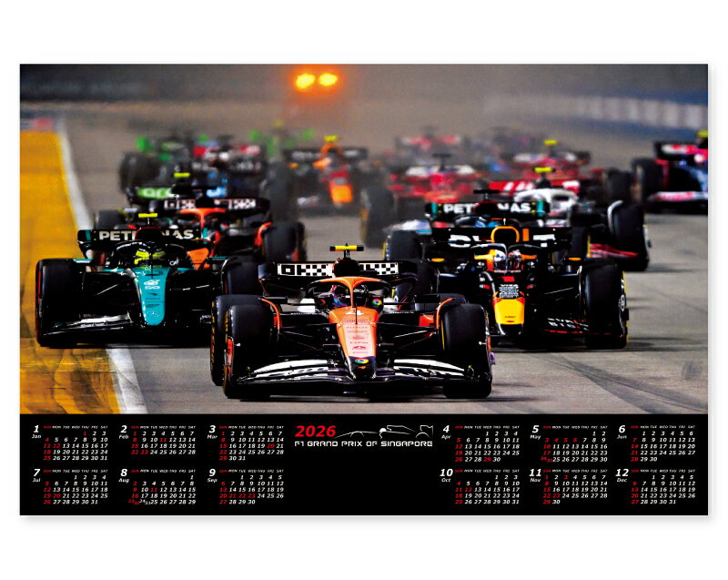 【名入れ印刷 無印50部から】 カレンダー 2026年 令和8年 壁掛け 年表 グランプリレース(不織布) FU-11 1部あたり1,100円から 名入れ 50...