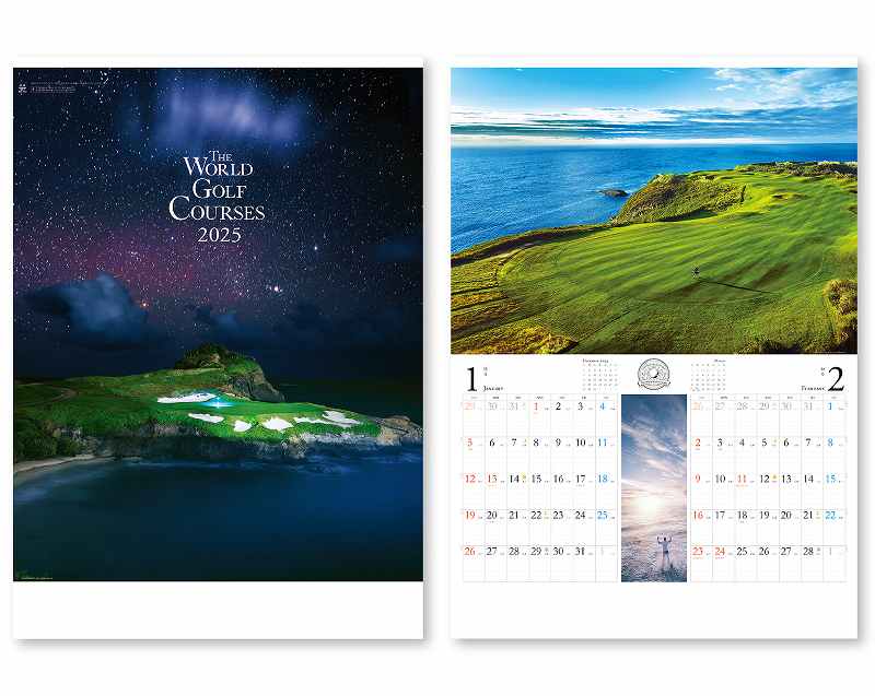 【名入れ印刷 無印25部から】 カレンダー 2026年 令和8年 壁掛け 世界のゴルフ場 NK-146 1部あたり1,254円から 名入れ 50 100 150...