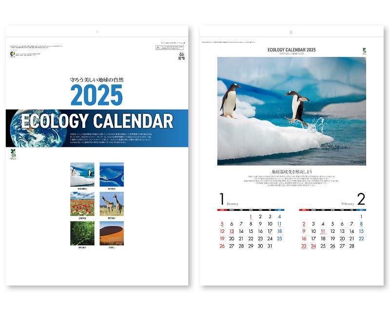 【名入れ可】 25冊から カレンダー 2025年 令和7年 壁掛け エコロジーカレンダー2025 守ろう地球の自然 NC-5　名入れ 50 100 150 200 250 月めくり 月表 NK-58 送料無料 社名 団体名 小ロット対応 日本 挨拶 開業 年賀 粗品 記念品 イベント ギフト 部 【smtb-kd】