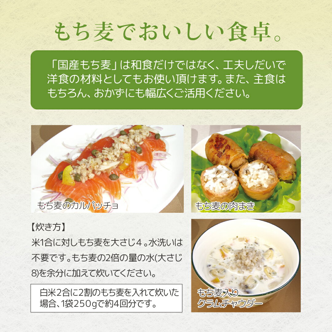 国産もち麦 250g【おおむぎ工房】もち種の麦 発酵性食物繊維 水溶性食物繊維 あさ...
