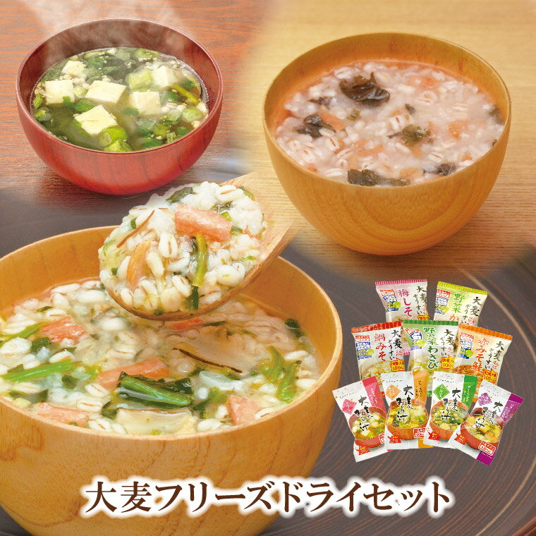 大麦フリーズドライセット 9種9食入【おおむぎ工房】みそ汁 ぞうすい 備蓄 災害 麦みそ 食物繊維 置き換え ダイエット 夜食 ポイント 消費 ポイント消費 バレンタイン ホワイトデー シニア プレゼント