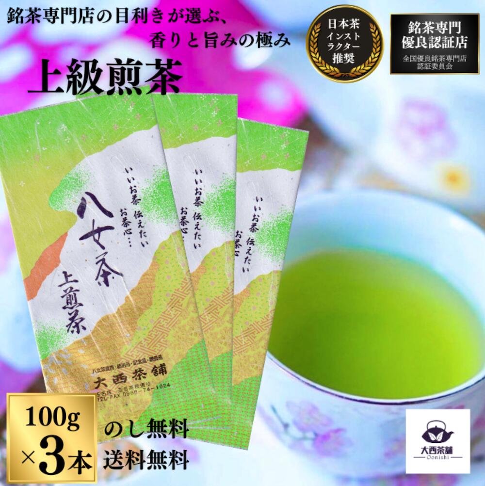 大西茶舗オリジナル 【 上煎茶 ( 100g ) 3本 セット 】 上 上級 送料無料 国産 日本茶 緑茶 八女茶 お茶 深蒸し茶 冷水茶 深むし がぶ飲み 真空パック メール便配送 お客様用 茶葉 ギフト お茶葉 煎茶 プレゼント 上級煎茶
