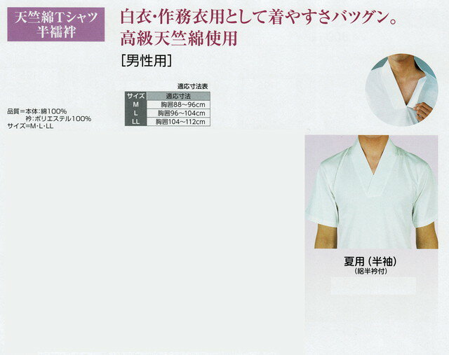 天竺綿Tシャツ 半襦袢 M〜LL 白