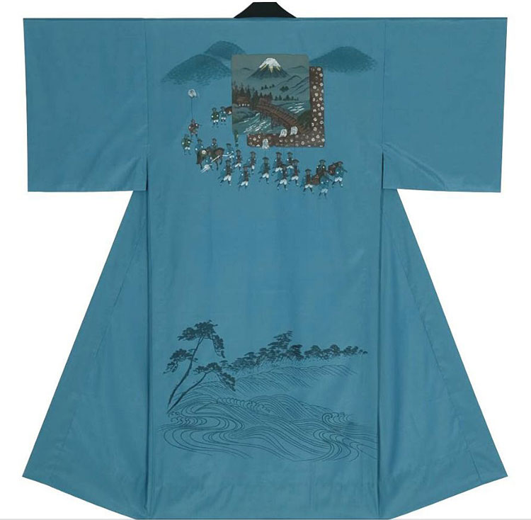 男物・仕立て上がり長襦袢・富士と大名行列