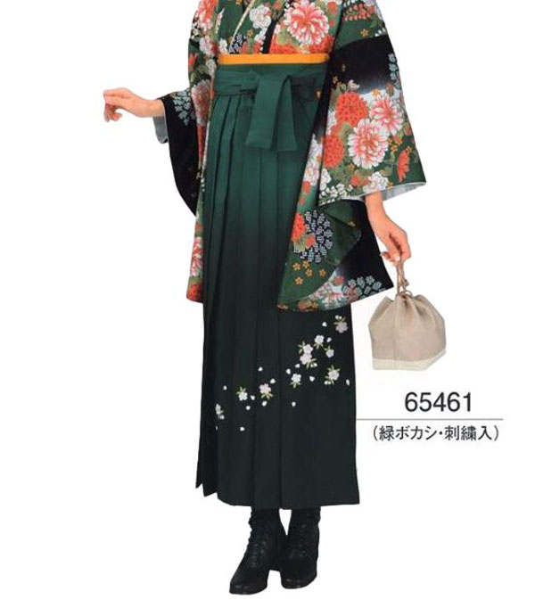 Rakuten - 女子袴 （刺繍入り） 緑ボカシ (あんどん型仕立) 地色の濃淡ぼかしに流れるような小花の刺繍で飾りました。華やかな印象の袴です。