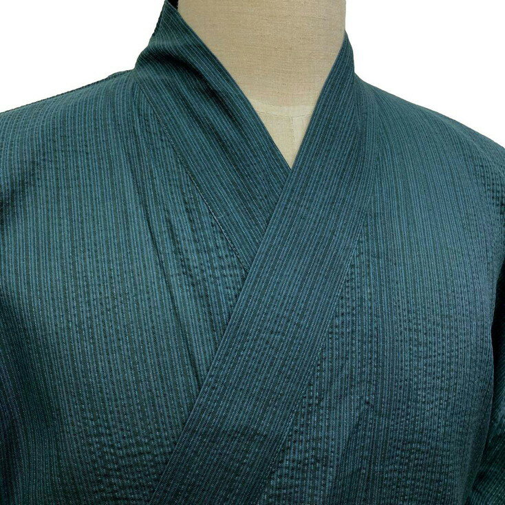 メンズ浴衣 しじら織 綿100％ 仕立上がり品 darkグリーン系 M/L/LL 各1点ご奉仕品です。 2