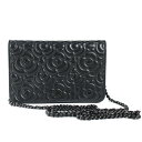 CHANEL シャネル ショルダーウォレット カメリアチェーンウォレット カメリアクリスタル×カーフ ブラック ブラック金具【送料無料】【中古】【D2085】