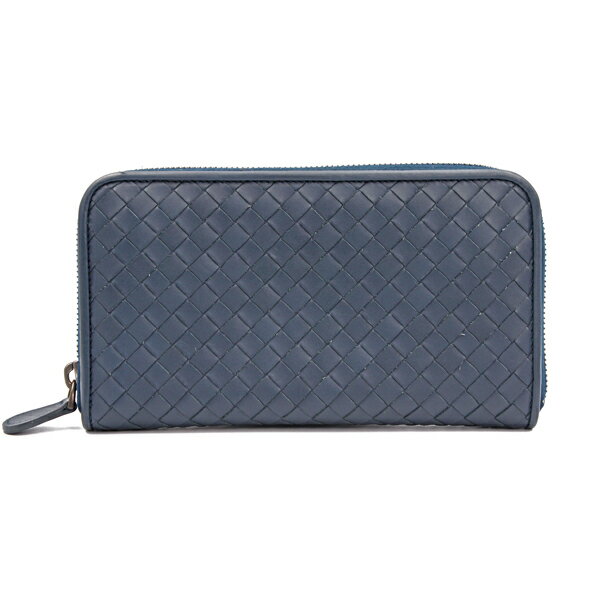 BOTTEGA VENETA ボッテガヴェネタ 財布 イントレチャートジップアラウンドウォレット カーフレザー ネイビー ブラック金具【送料無料】【中古】【D4346】