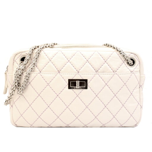 CHANEL シャネル チェーンショルダー ワイルドステッチ2.55 チェーンショルダー カーフ 2.55 ホワイト シルバー金具【送料無料】【中古】【D4573】 CHANEL シャネル チェーンショルダー ワイルドステッチ2.55 チェーンショルダー カーフ 2.55 ホワイト シルバー金具【送料無料】【中古】【D4573】